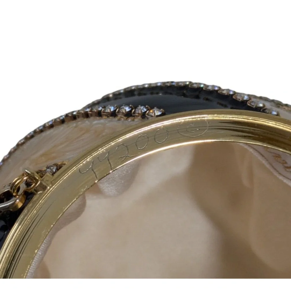 Vivian Alexander Black Gold Striped Enamel Crystal Bead Rhea Duchess II Egg Bag
